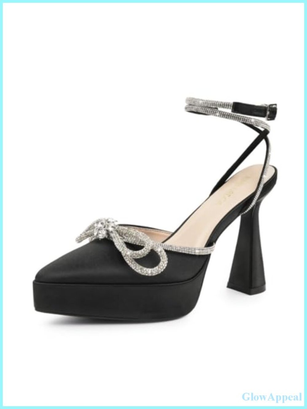 Platform Heels Ankle Strap Pumps Pointed Toe Stiletto Sandals Rhinestones Bow